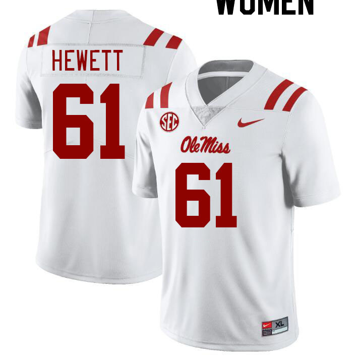 Women #61 Lane Hewett Ole Miss Rebels College Football Jerseyes Stitched Sale-White - Click Image to Close